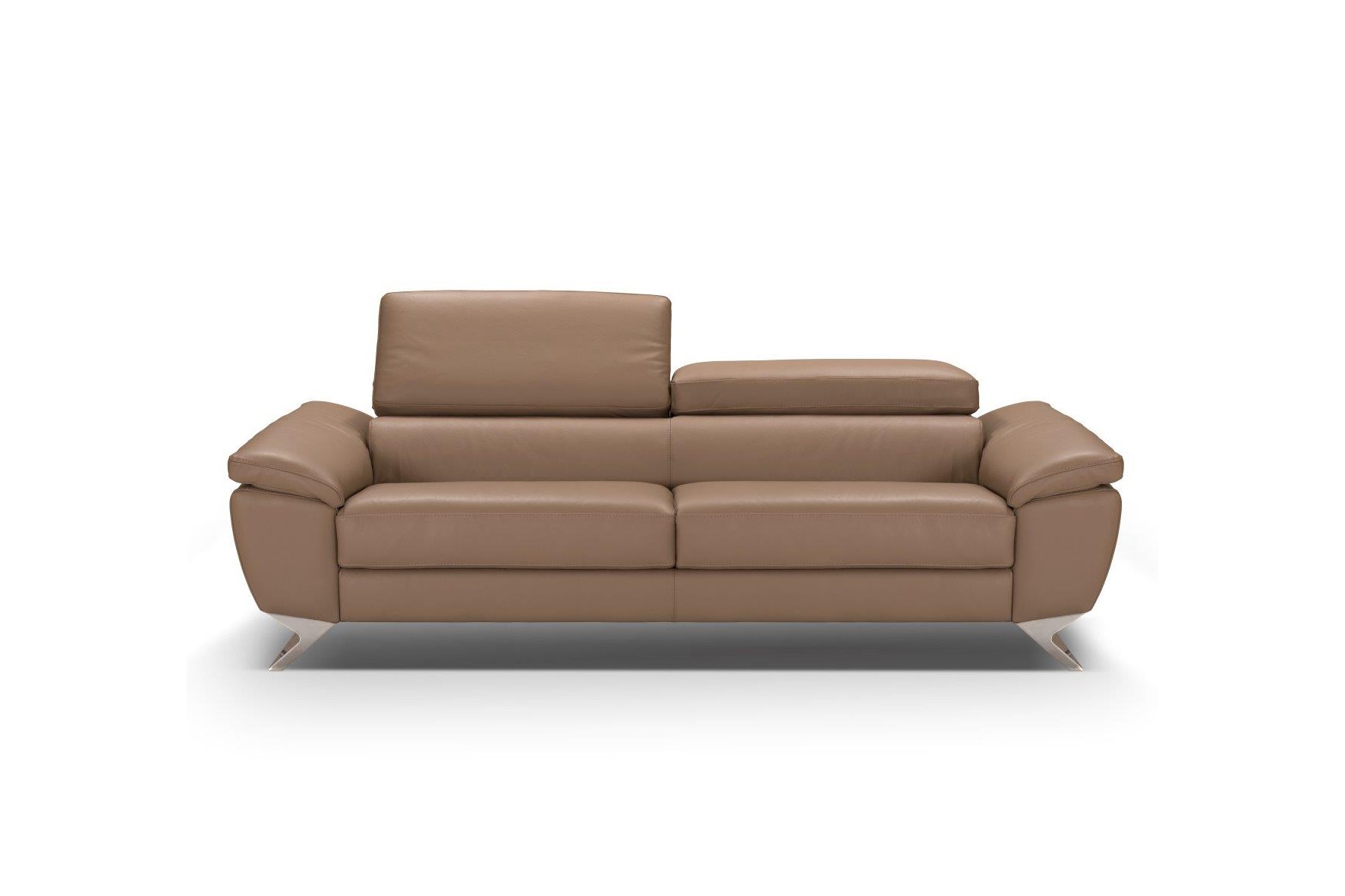Tiffany contemporary leather sofa featuring electric recliners and headrests and sculpted armrests in light brown leather