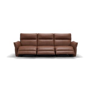 Canto modular Italian brown leather sofa with electric recliners and power headrests, handcrafted in Italy